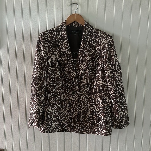 Kasper Cream and Brown 100% Silk Blazer and tank set sz 14 - Picture 2 of 11